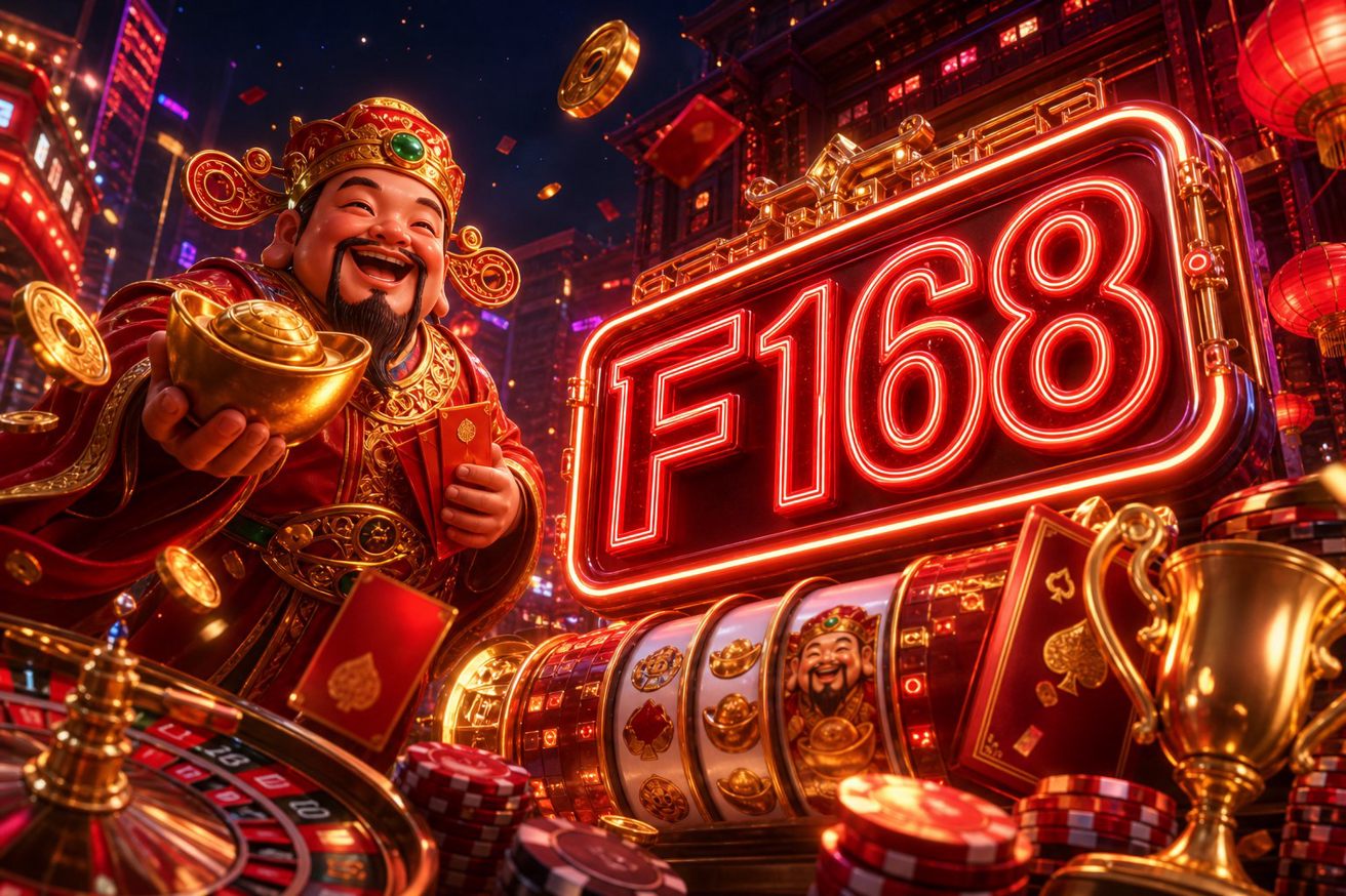 Ảnh bìa Golden Empire tại F168 với tông màu vàng chủ đạo và giao diện kho game trên f16804.com